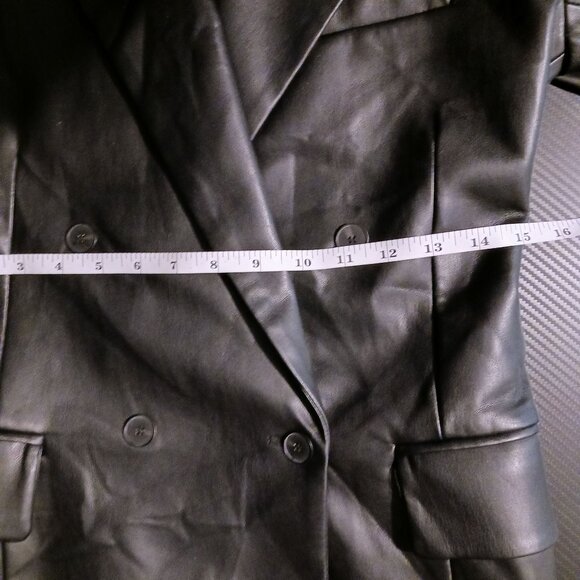 Zara Black Double Breasted Vegan Leather Fitted Blazer Jacket Sharp Lapels S - Picture 11 of 13